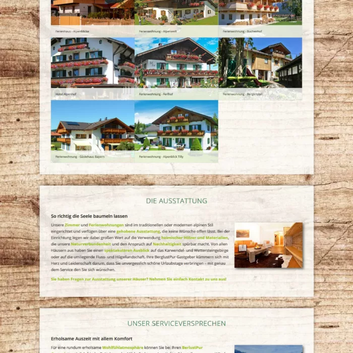 Webdesign fuer Tourismusportal BerglustPur - Design der Ferienwohnungsübersichtsseiten