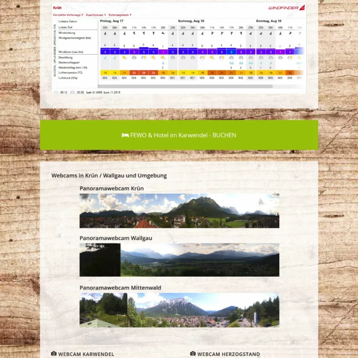 Webdesign für Tourismusportal BerglustPur - Design das Wetter und Webcamseite