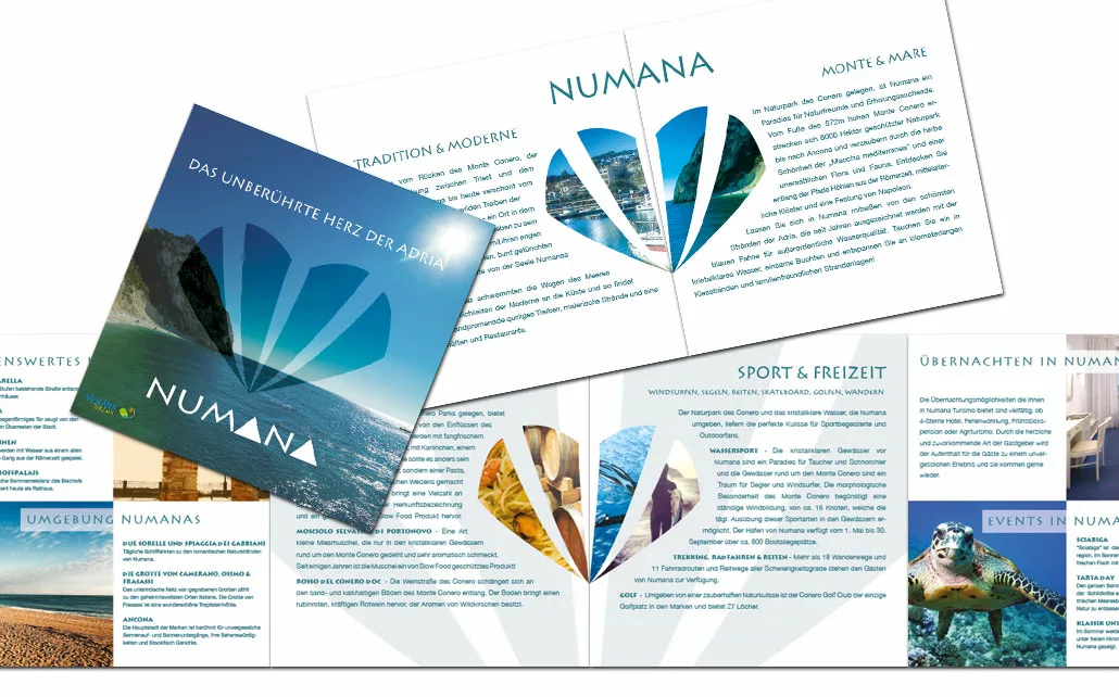 Broschüre für Numana - 8 Seiten quadratisch - gefalzt - doppelseitig bedruckt